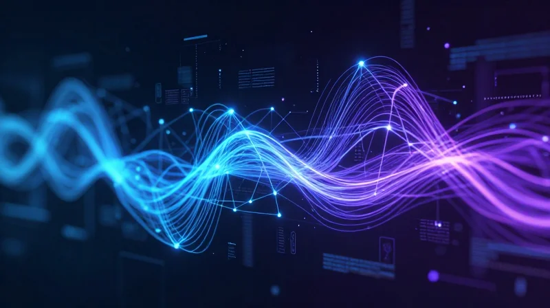 Abstract digital visualization of future AI-driven healthcare networking.