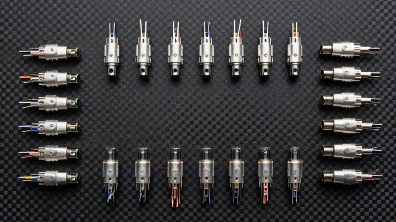 An organized flat lay of small-form-factor military optical components.