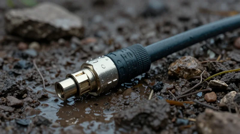A rugged optical cable withstanding wet, muddy environment conditions in a field setting.