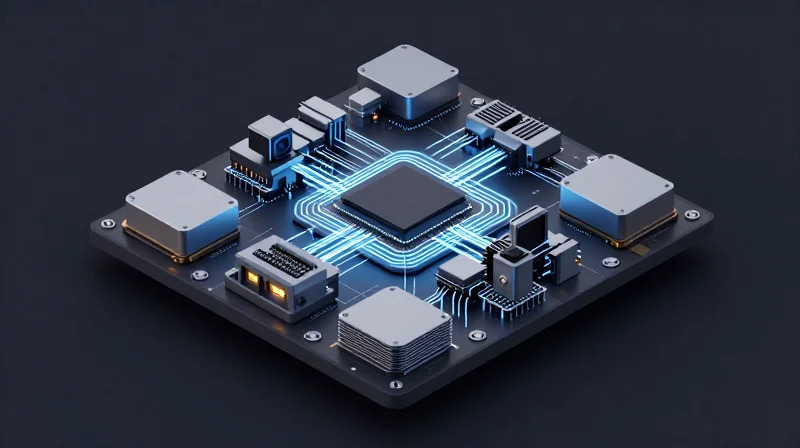 Isometric view of a server rack being integrated with new modular optical components.