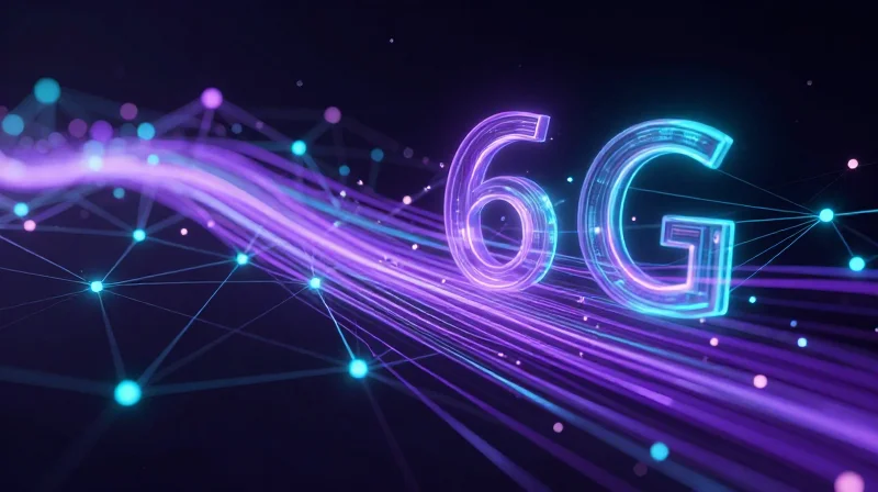 A futuristic visualization of high-capacity data streams representing 6G connectivity.