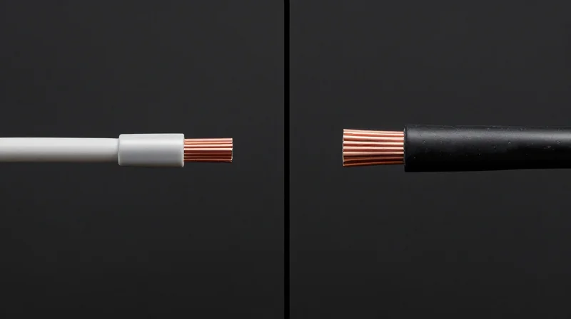 Side-by-side comparison of a lightweight fiber optic cable and a thick heavy copper cable