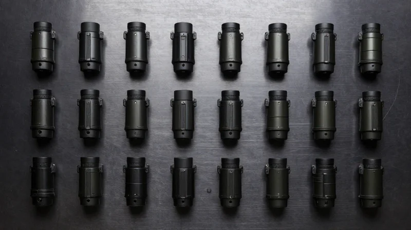 A neatly organized grid of military optical interconnect components for wholesale display