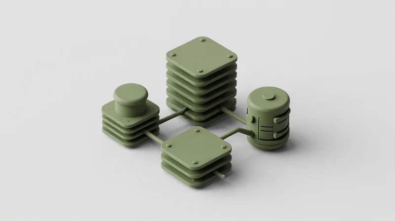 Isometric 3D model of a modular military communications hardware system